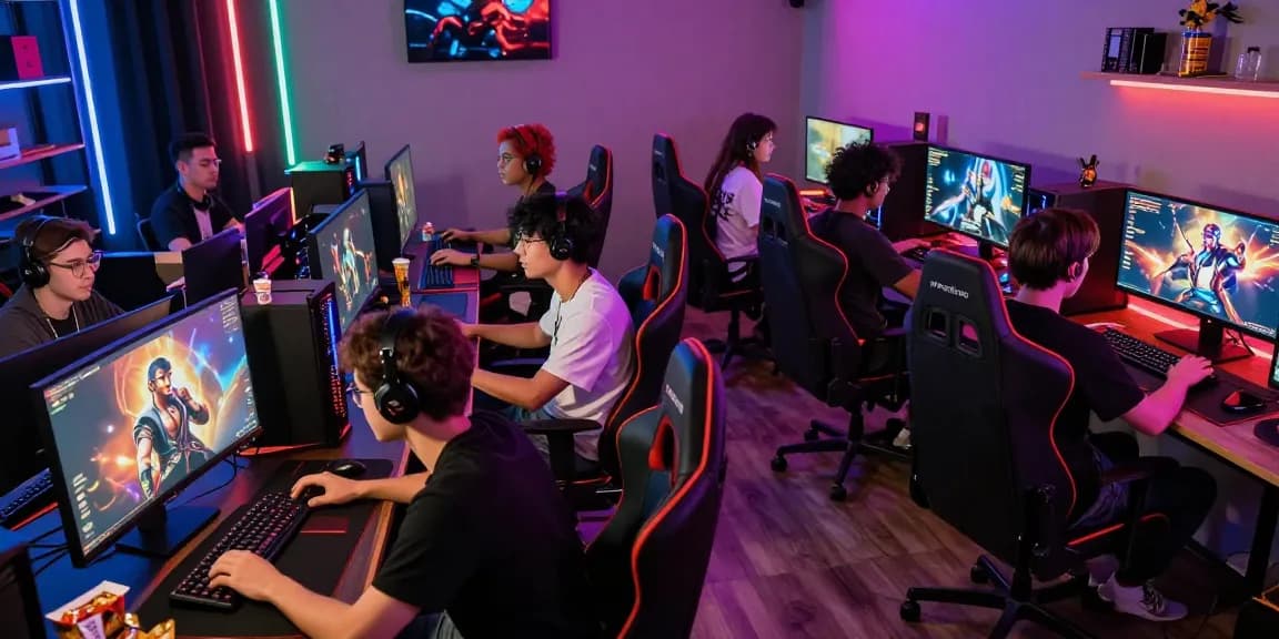 Exciting gaming scene with players enjoying a porn game online in a vibrant atmosphere
