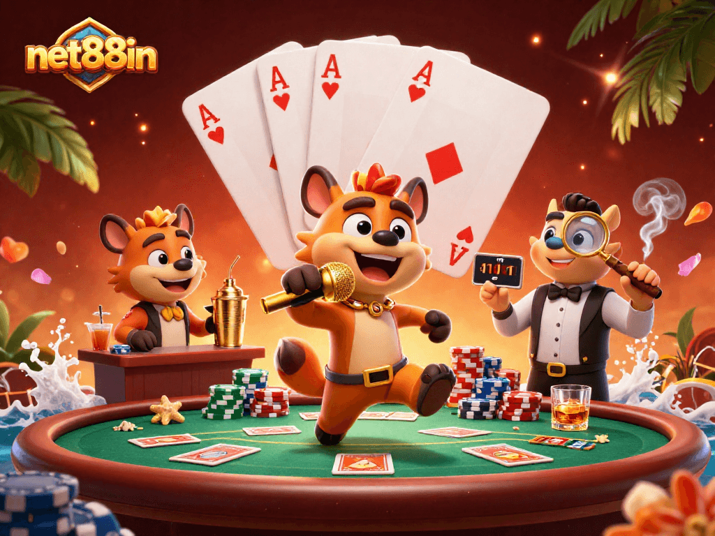 net88in comedy casino club with hyenas performing, mixing drinks, and checking IDs