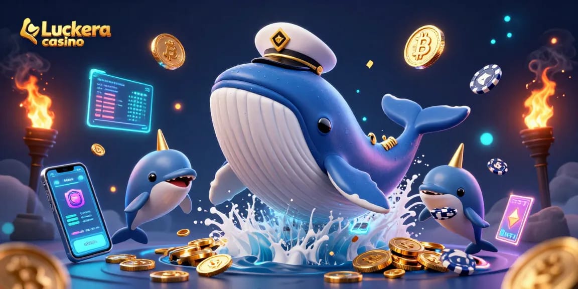 Experience the thrills of Luckera casino with a colorfully dynamic underwater scene packed with coins and crypto elements.