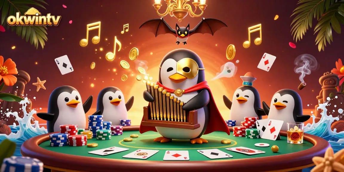Experience thrilling poker action with the vibrant okwintv illustration full of coins and cards.