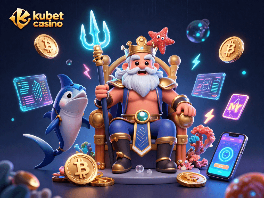 Engage with kubet casino's vibrant action, featuring Neptune and samurai in dynamic illustration.