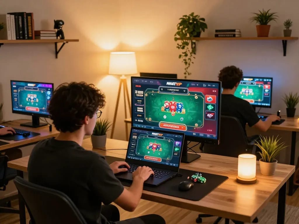 Experience competitive gameplay at nhatvip online casino with dynamic poker scenes and virtual engagement.