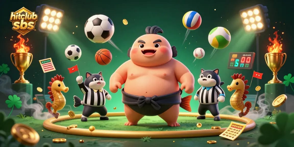 Engage with hitclub sbs through dynamic sports betting fun with a fugu in a sumo match.