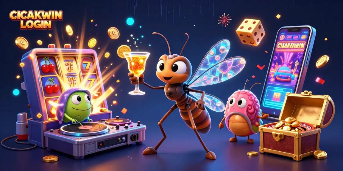 Experience CICAKWIN LOGIN with vibrant visuals of casino gameplay, dynamic elements, and charming characters.