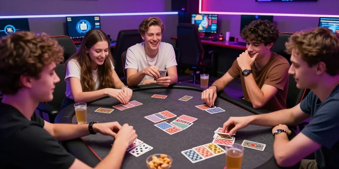 Permainan kartu 68 game bài di ruang bermain yang ceria dan ramai.