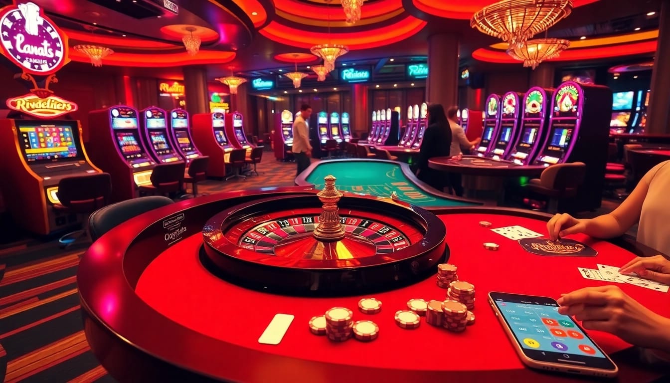 Players engaging with the roulette wheel and poker table at rr88 casino, showcasing excitement and luxury.