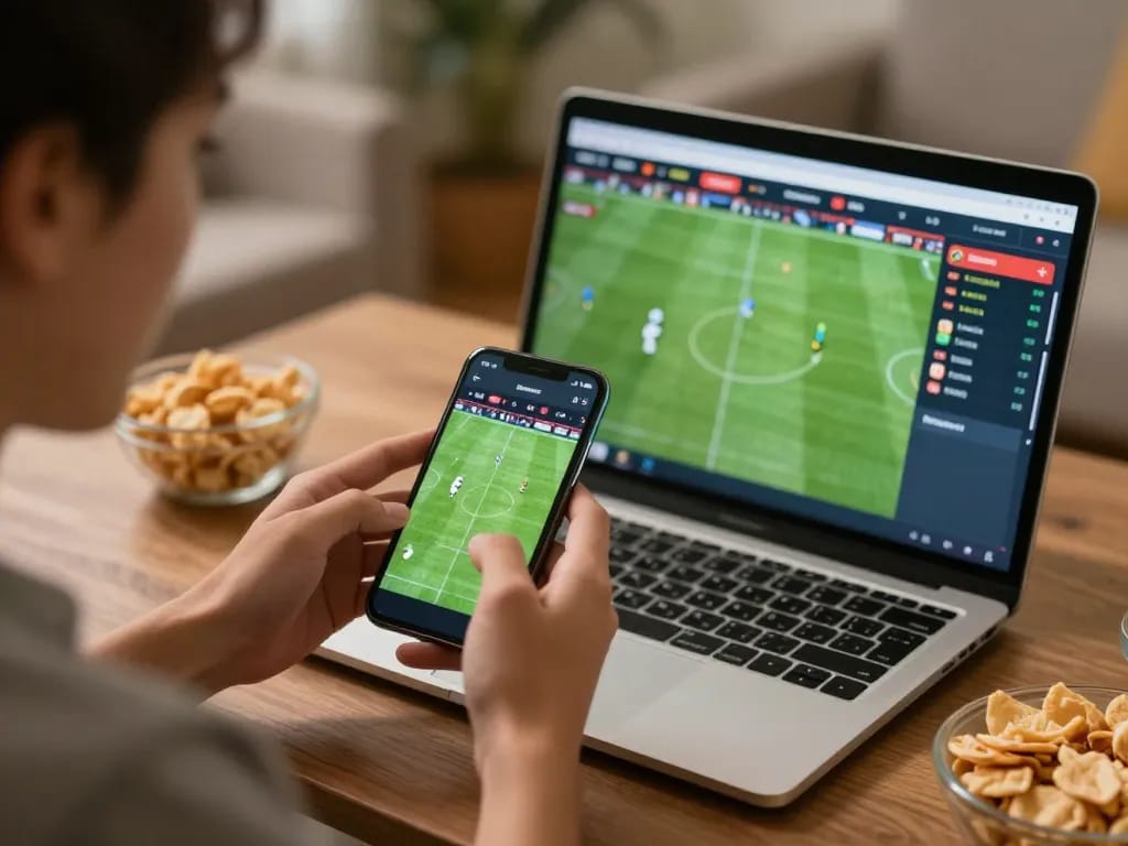 TG88 user placing a live sports bet on their smartphone during an exciting game.