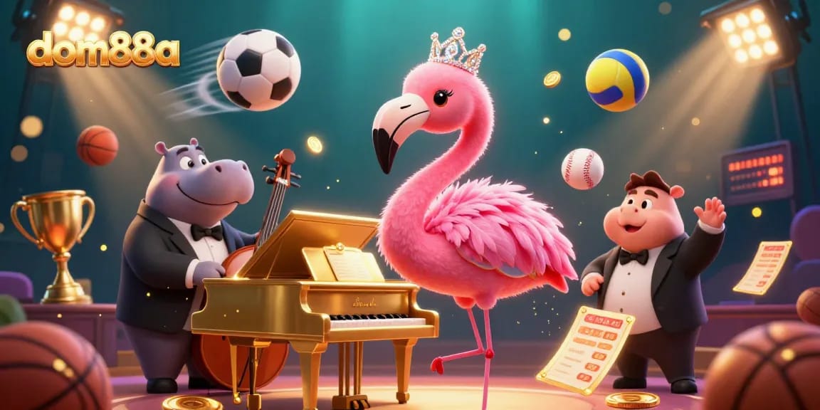 Engage in exhilarating gameplay with dom88a's vibrant casino atmosphere featuring animated characters.