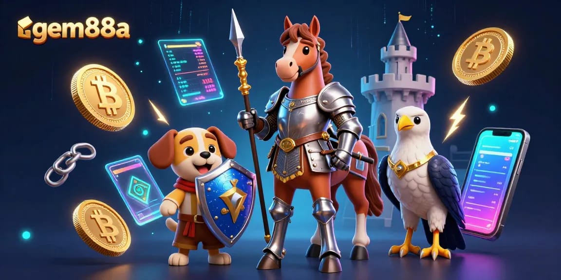 Experience exciting gameplay at gem88a in this dynamic casino illustration featuring vibrant crypto elements.