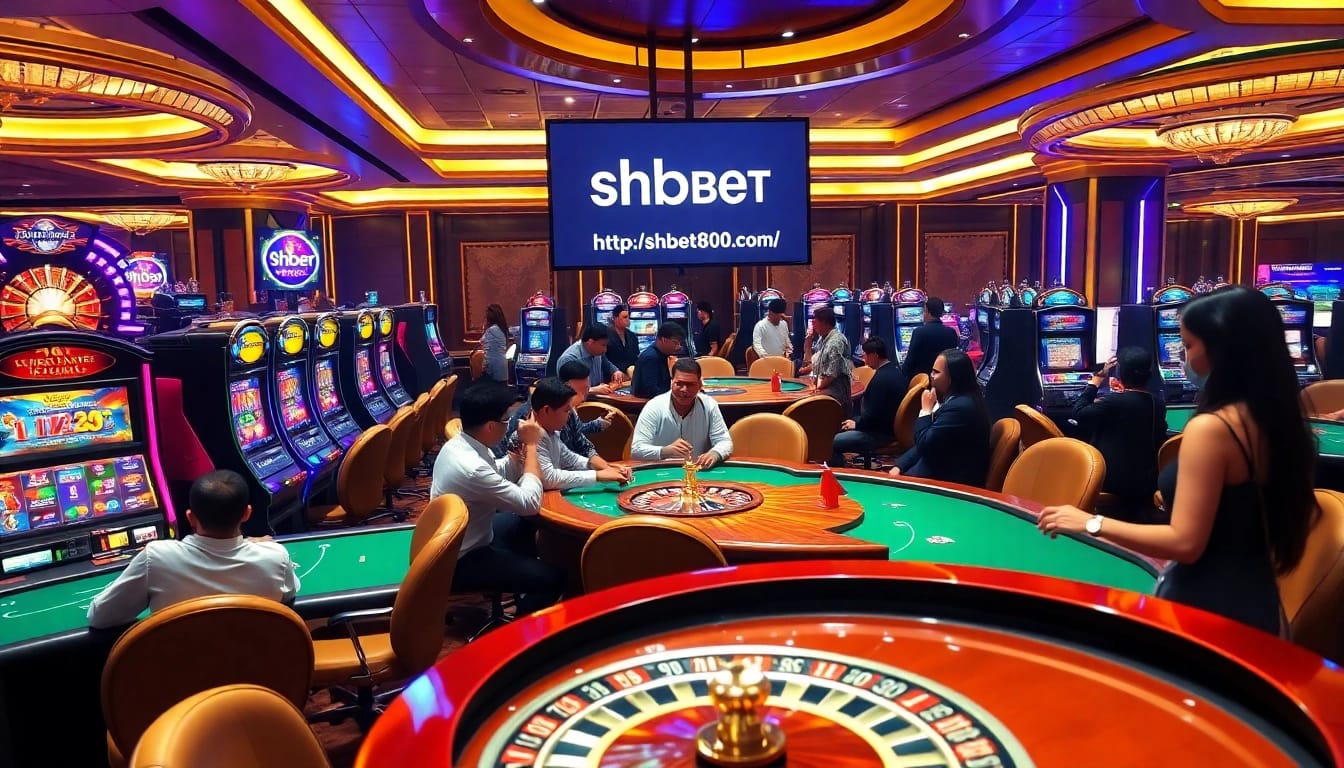 Experience https://shbet800.com/ with professional gamers at elegant tables and vibrant slot machines.