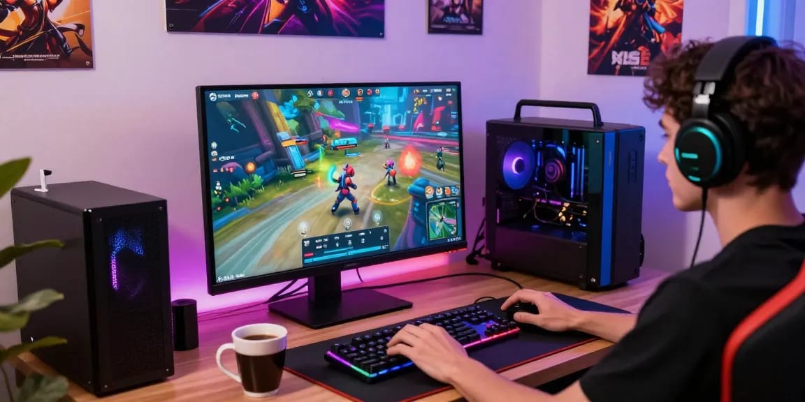 Player enjoying 68gamebai online gaming experience in a vibrant gaming setup