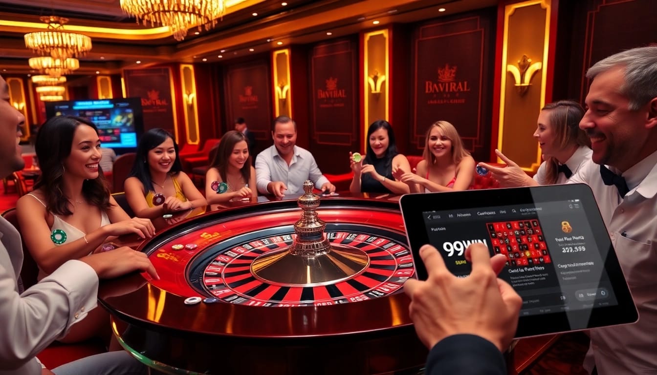 Engaging scene of players at a roulette table enjoying the 99WIN gaming experience.