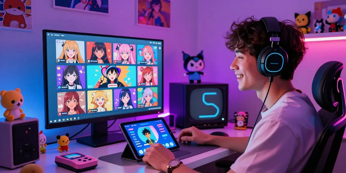 Engaging AI ecchi chat scene with animated characters and a user immersed in a colorful digital atmosphere, ideal for 2026.