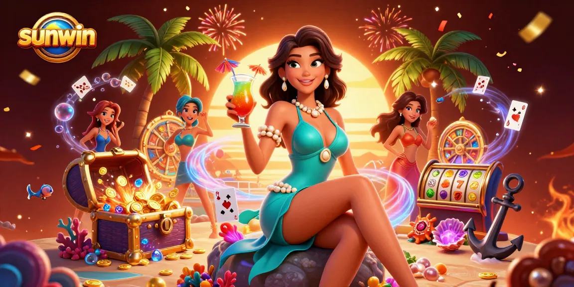 Win big at sunwin with a lively beach casino scene filled with vibrant characters and exciting game elements.