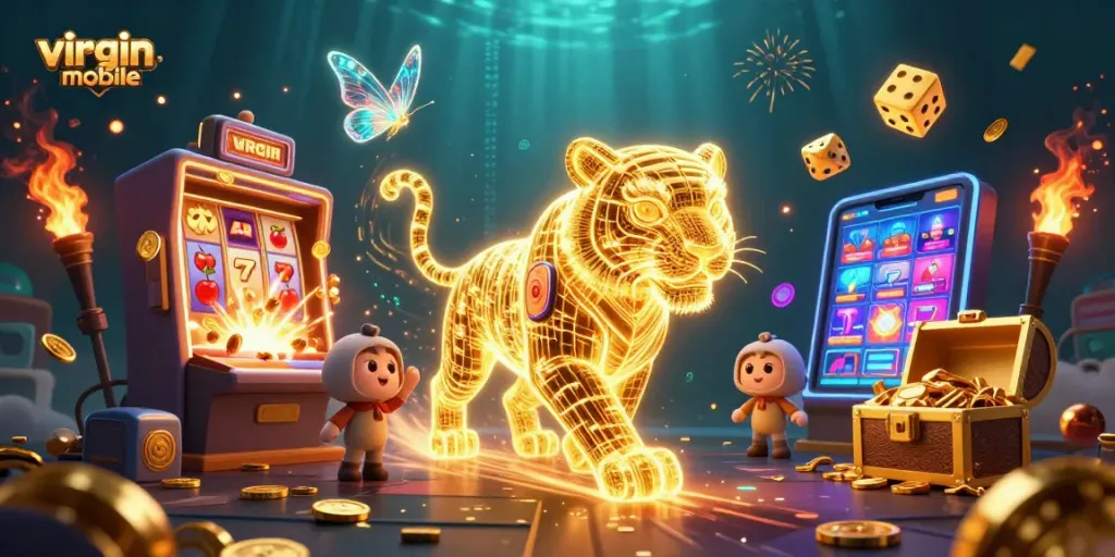 Experience the thrill of virgin-mobile gaming with golden tiger, jackpot slots, and vibrant casino visuals.