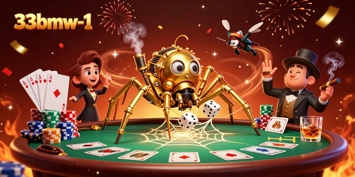 Engage with thrilling casino action at 33bmw-1, featuring a steampunk spider and poker elements.