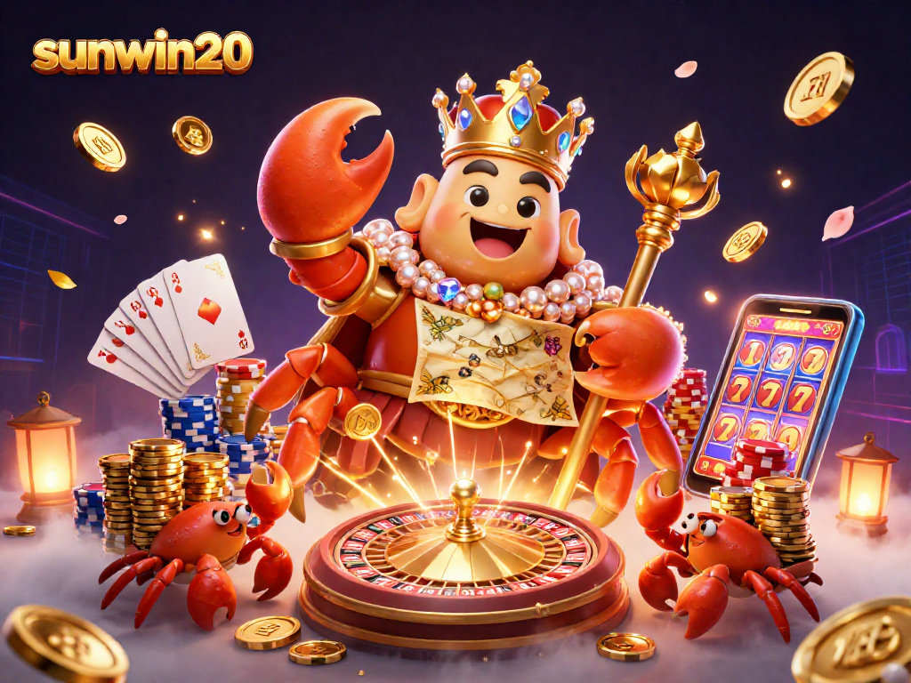 Engage in thrilling gameplay with sunwin20 alongside a golden crab emperor and shining treasures.