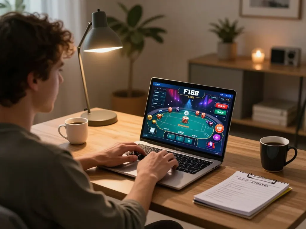 Engaging gameplay on F168 COM during a home poker session, with chips and cards visible.