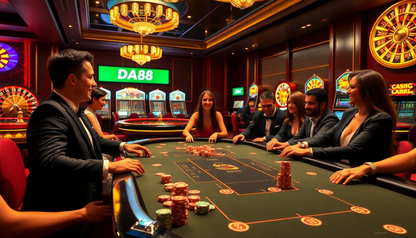 Experience high-stakes action at DA88's luxurious casino tables with professional dealers and vibrant gameplay.