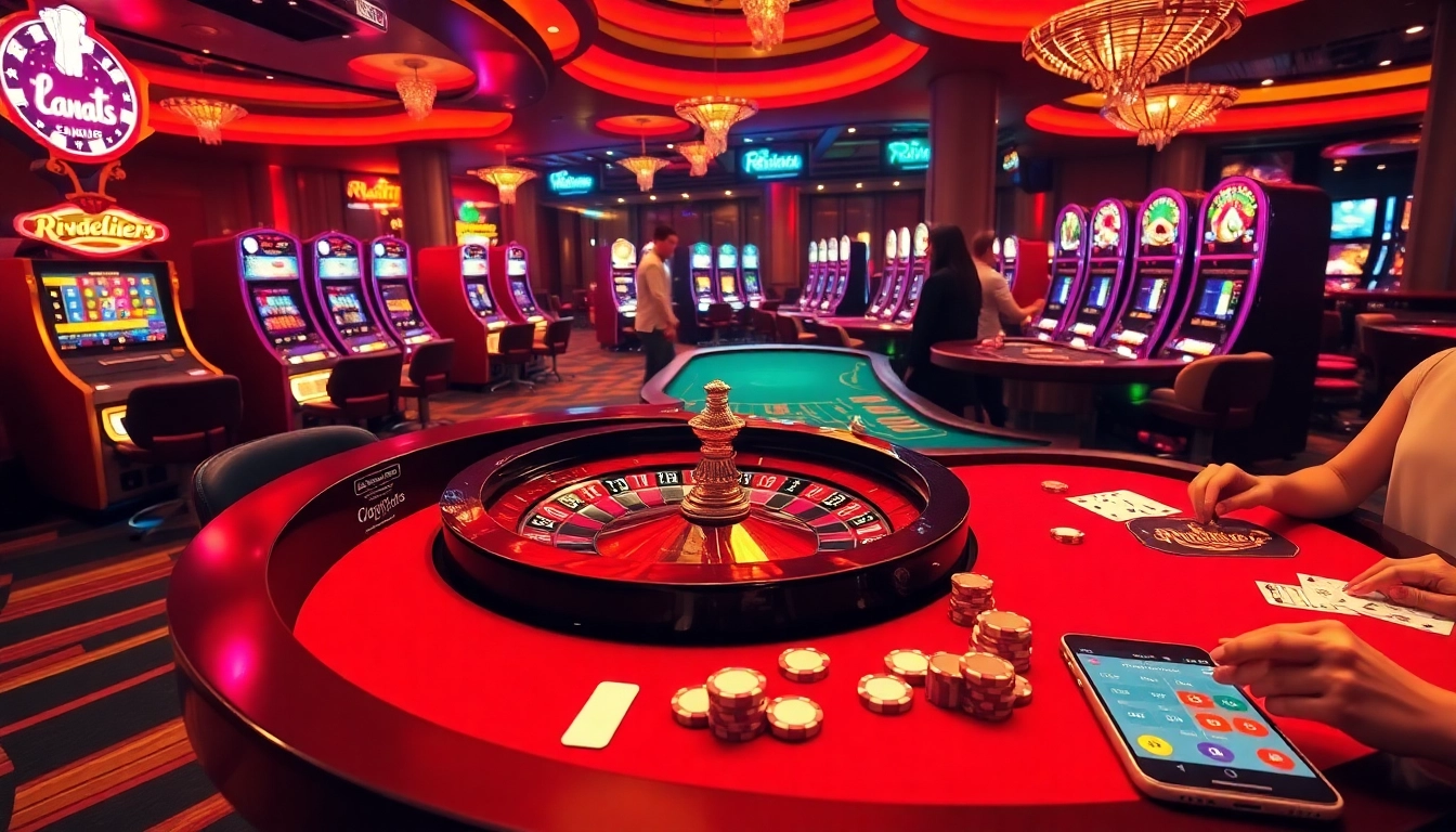 Players engaging with the roulette wheel and poker table at rr88 casino, showcasing excitement and luxury.