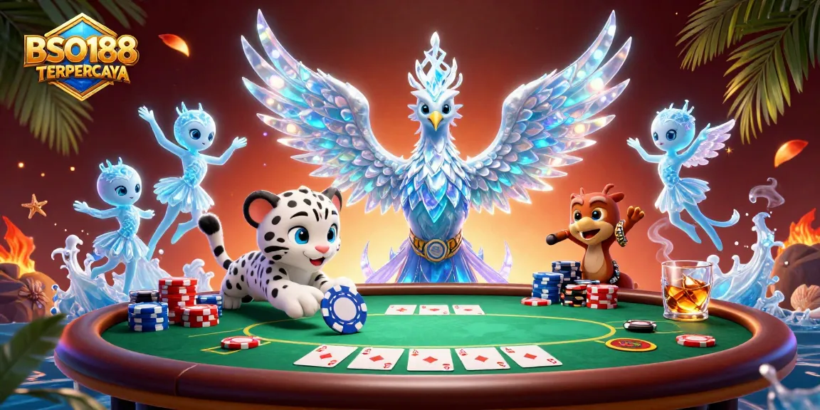 Experience the excitement of BSO188 TERPERCAYA with a lively 3D casino scene filled with playful characters and vibrant game elements.