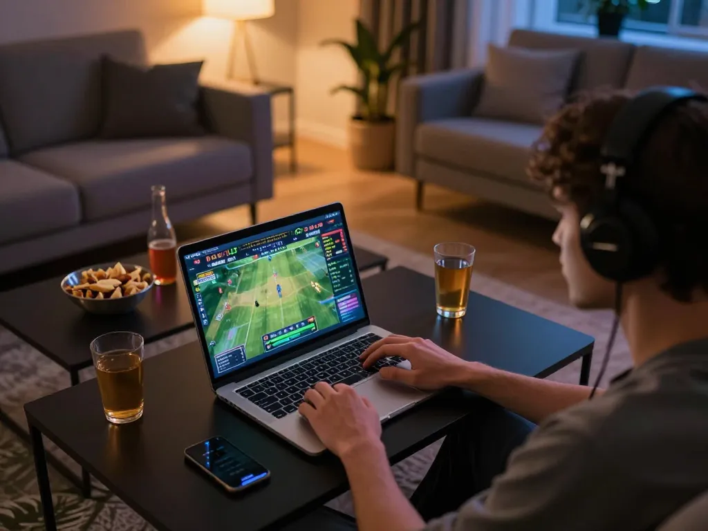 Engaging in sports betting on okfun in a cozy online gaming setup at home