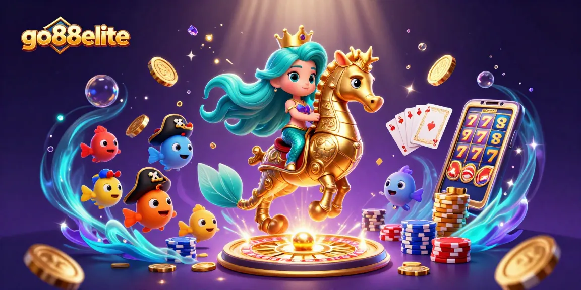 Experience excitement at go88elite with a vibrant casino scene featuring a mermaid and her treasures.