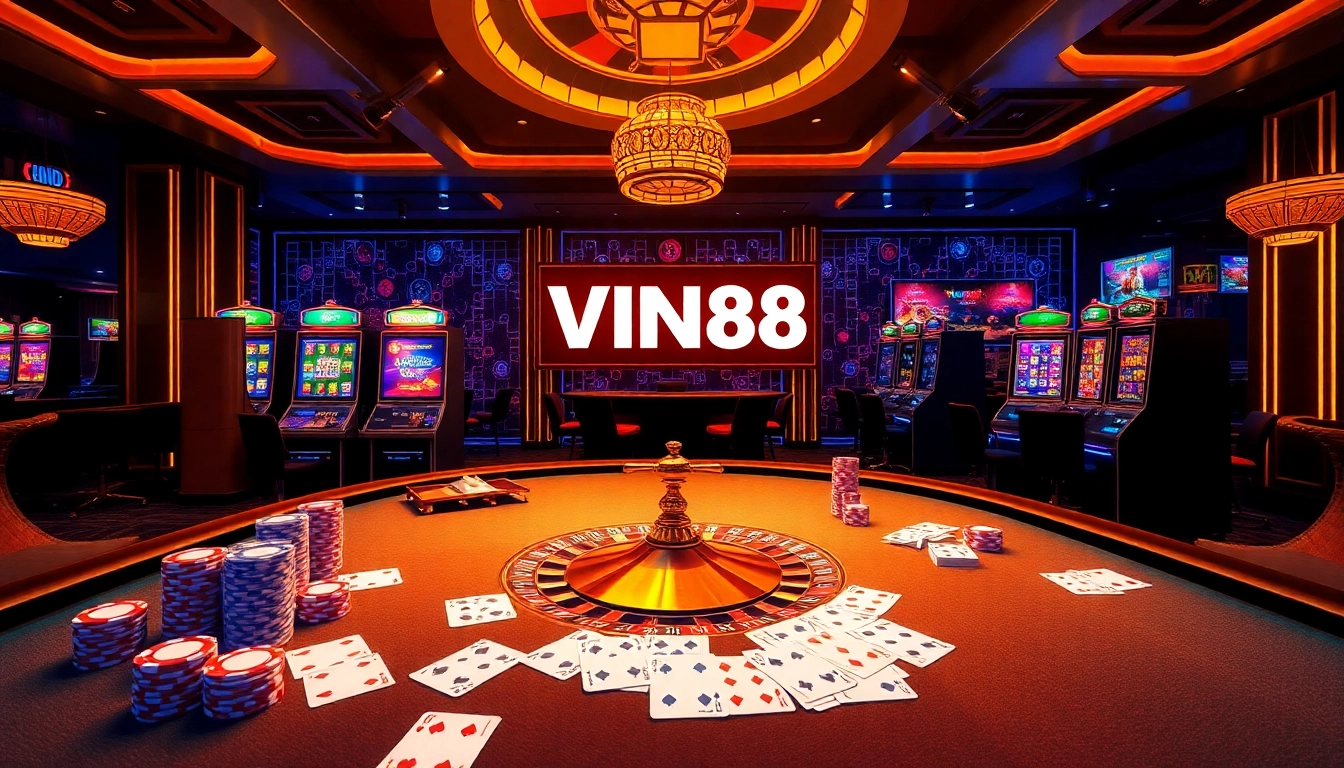 Experience the thrill of winning with the VIN88 App at a luxurious online casino, featuring vibrant tables and dynamic gameplay.