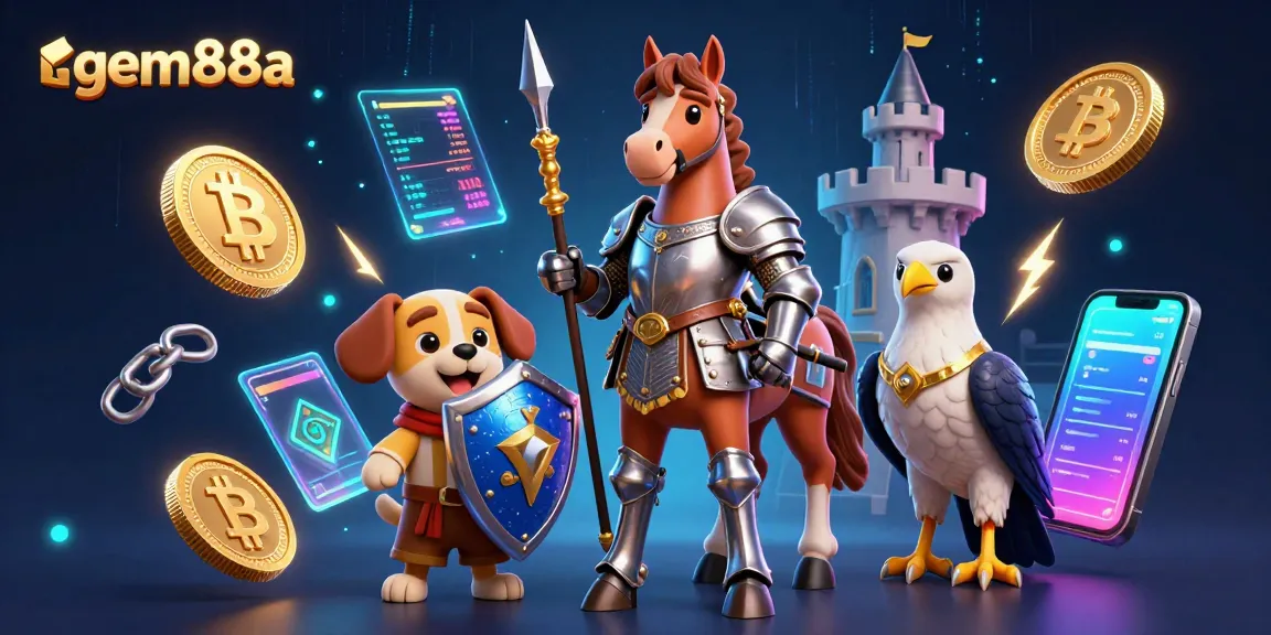 Experience exciting gameplay at gem88a in this dynamic casino illustration featuring vibrant crypto elements.