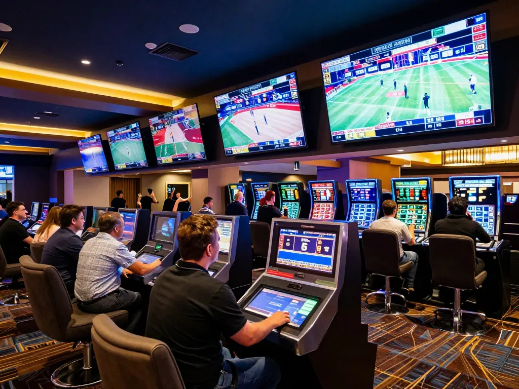 HZ88 patrons engaging in dynamic sports betting amidst vibrant casino atmosphere.