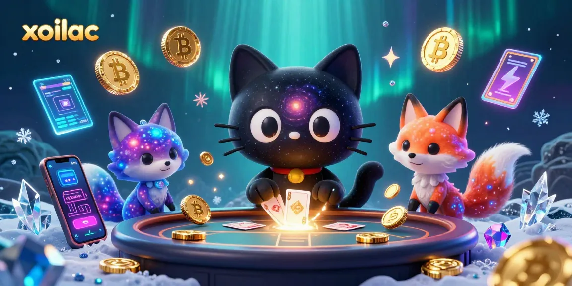 Engage with the cosmic fun as the xoilac black hole cat attracts golden chips in a colorful gambling universe.