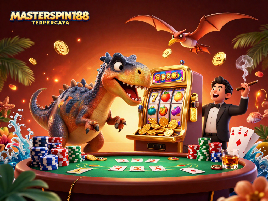 Experience the excitement of MASTERSPIN188 TERPERCAYA as a pachycephalosaurus wins jackpots alongside a frantic ankylosaurus.