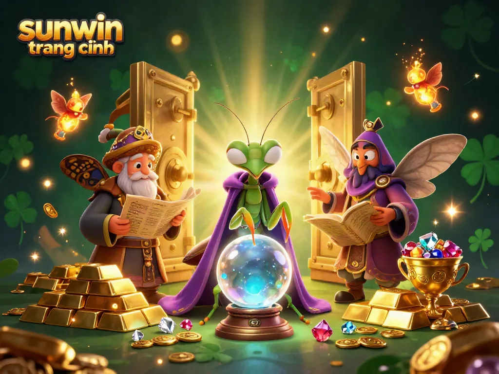 Experience thrilling entertainment on sunwin trang chính with an engaging fortune teller scene amidst treasure and sparkles.
