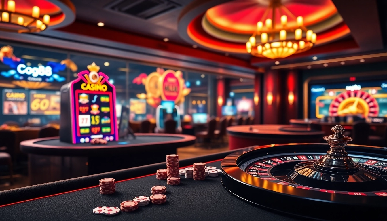 Exciting go88 online casino scene featuring poker chips and a roulette wheel.