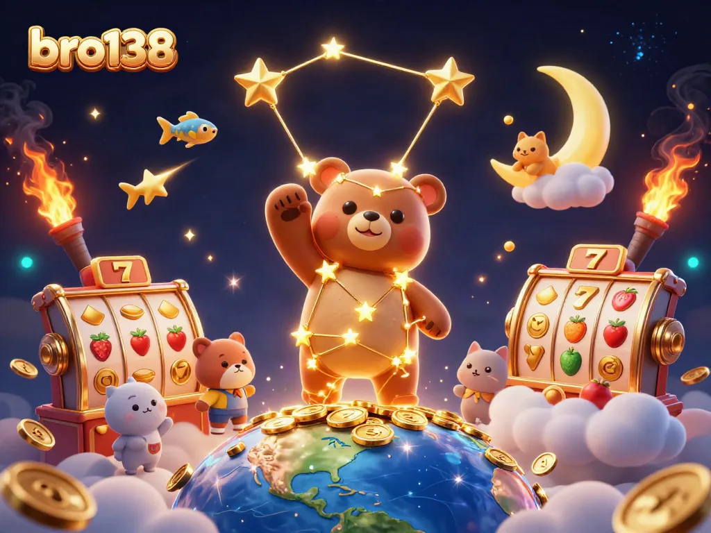 Engage with bro138's vibrant slot games featuring golden constellation bear and jackpots.