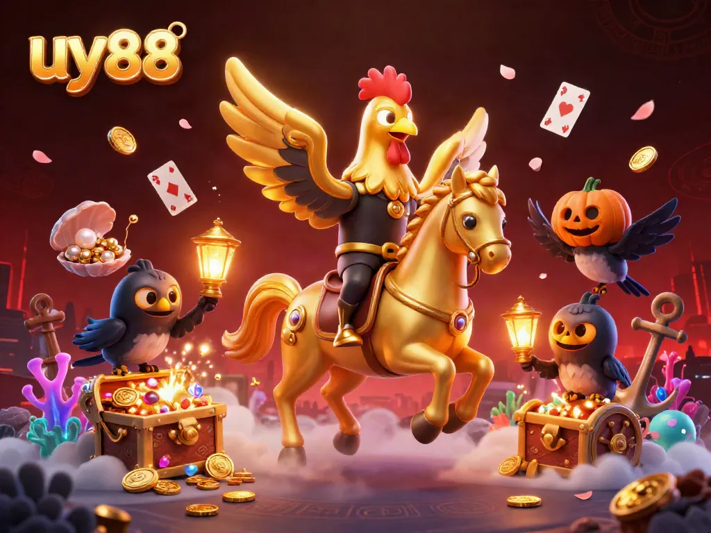 Experience exhilarating gaming at uy88 with a vibrant scene of captivating characters and elements showcasing the thrill of online casinos.