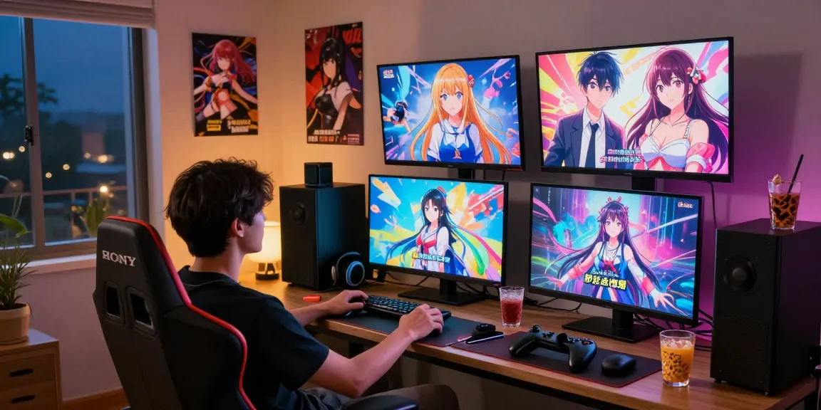 Engaging player immersed in free hentai games in a cozy gaming setup.