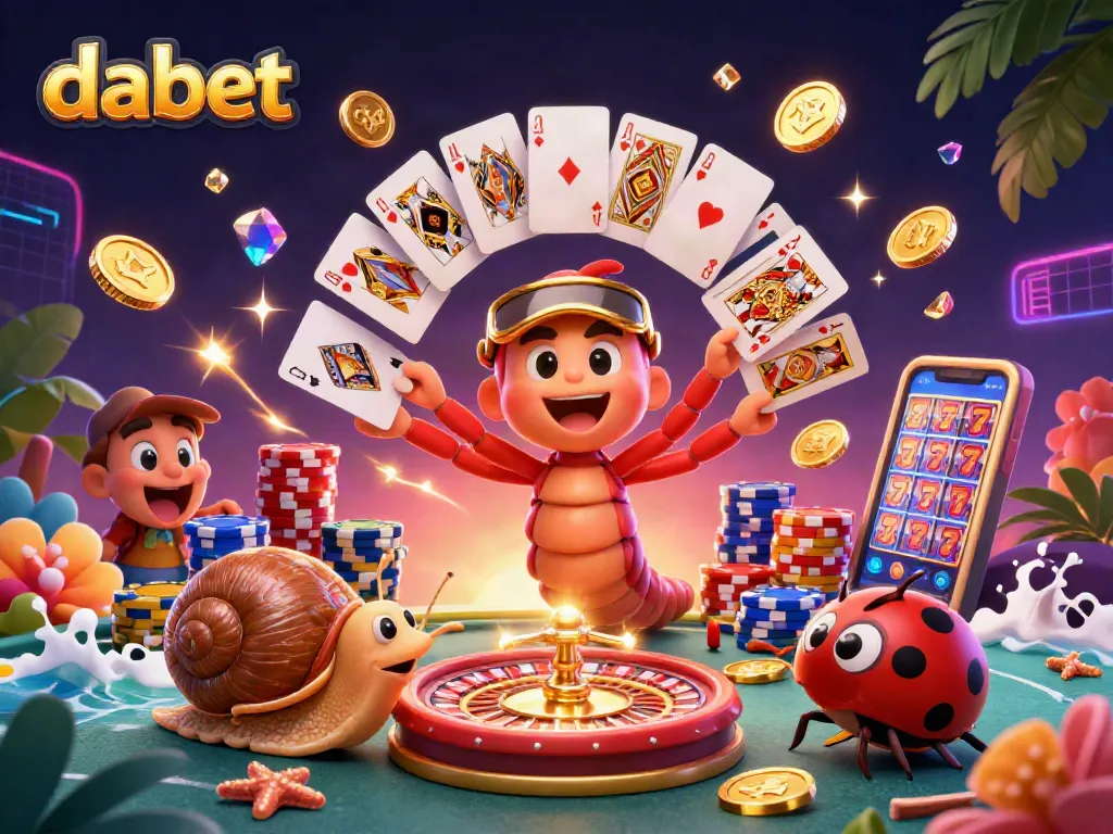 dabet showcases a vibrant casino scene with lively characters and dazzling gaming elements.