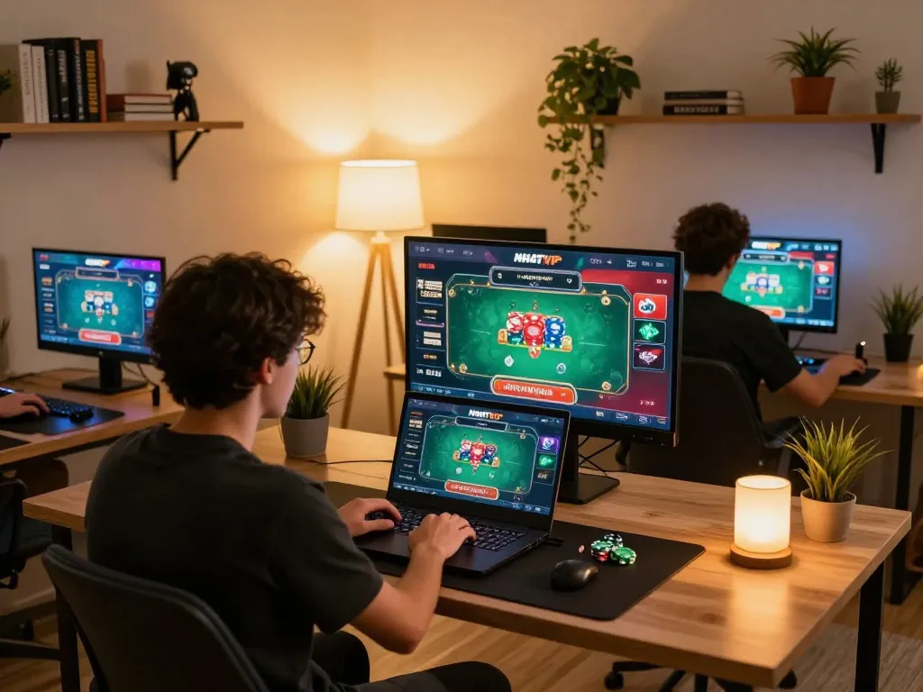 Experience competitive gameplay at nhatvip online casino with dynamic poker scenes and virtual engagement.