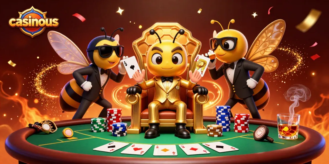 Experience the thrill of high-stakes gambling at casinous with a vibrant 3D poker scene featuring a mob boss and bodyguards.