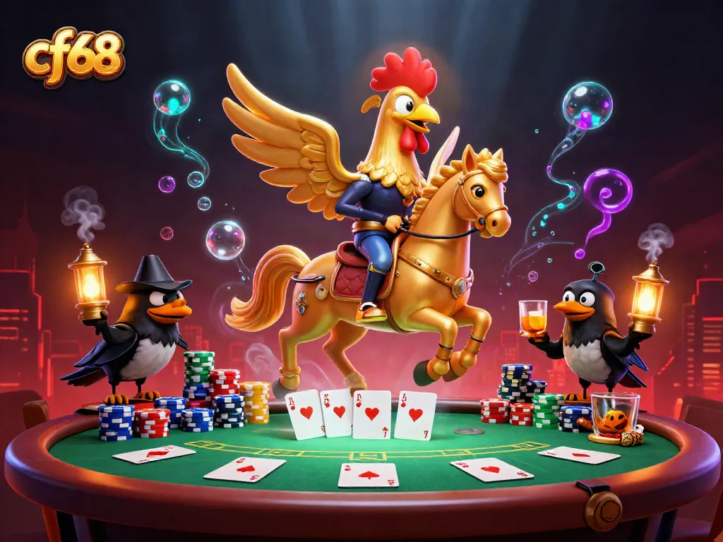 Experience thrilling casino action with cf68 in this vibrant 3D illustration featuring poker elements.