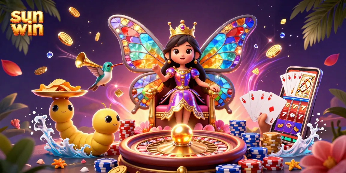 Experience a vibrant online casino scene at sun win with colorful characters and dynamic gaming elements.