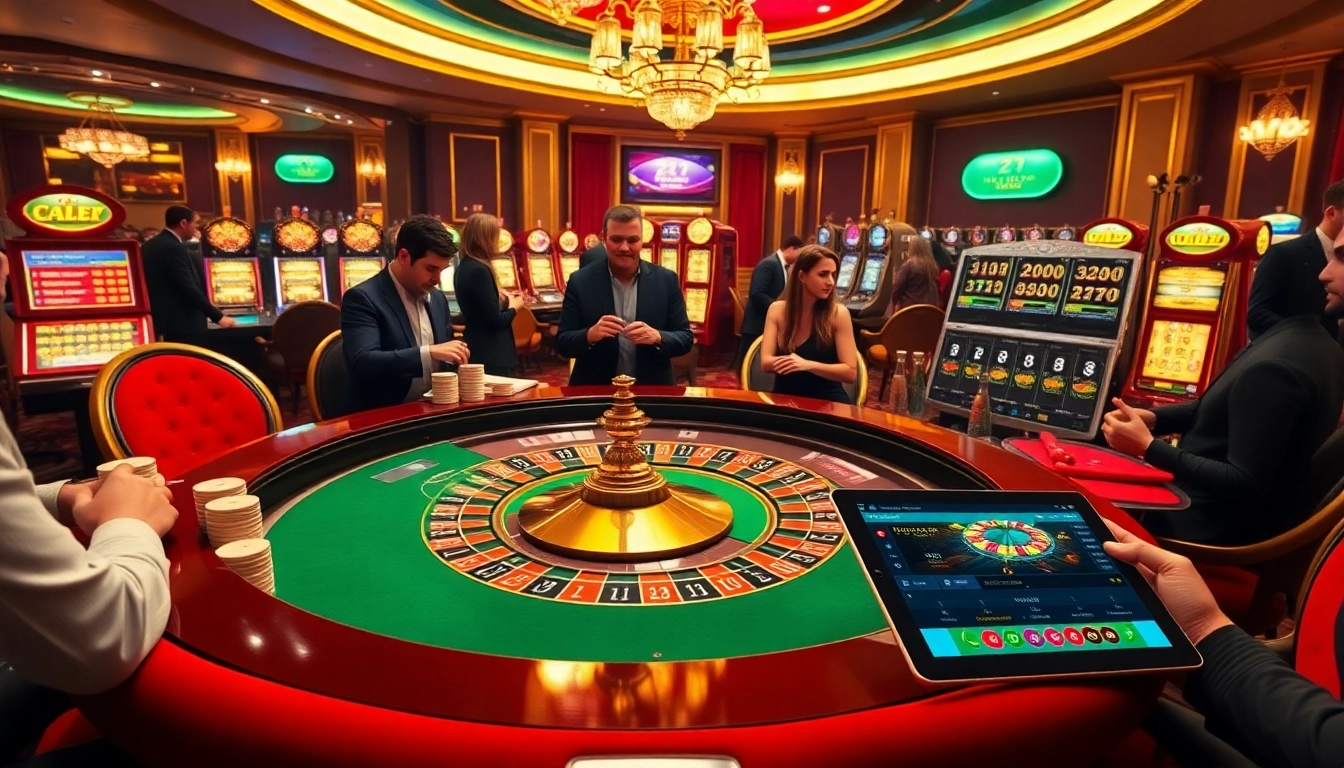 View a thrilling casino scene at https://zbet.nyc/, featuring an elegant roulette table and excited gamblers.