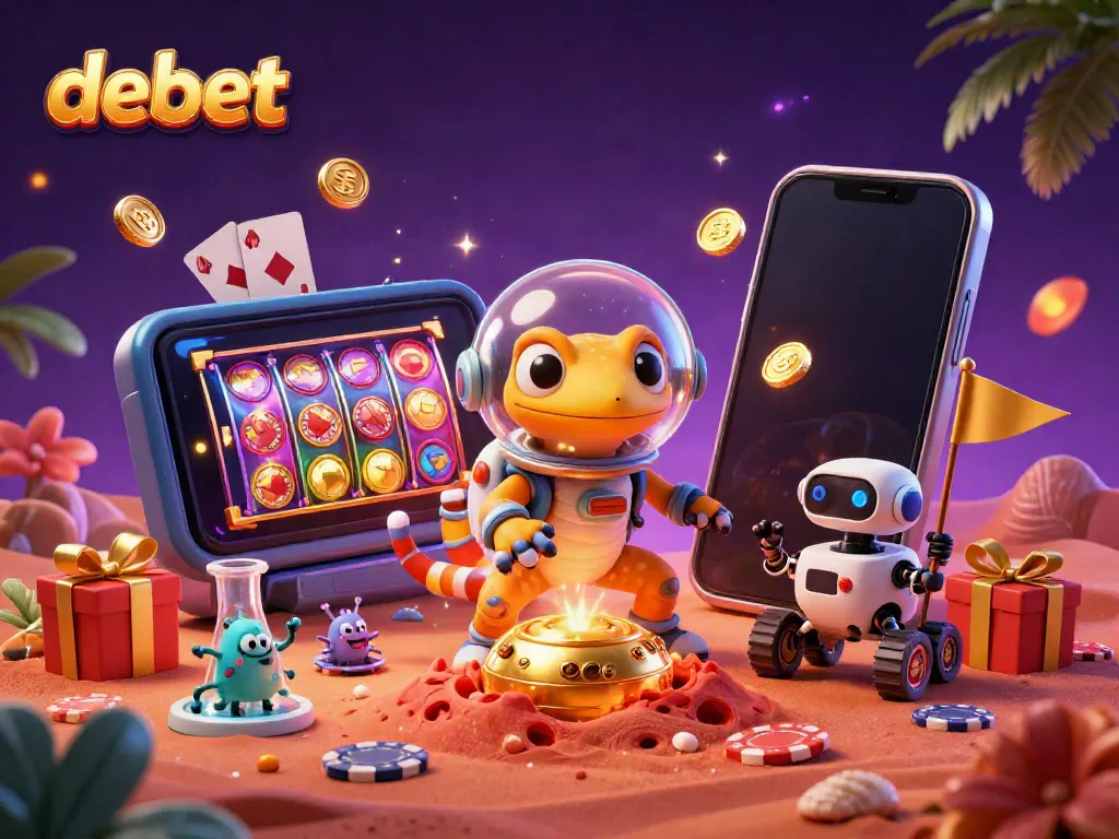 Experience the excitement of debet with a Martian gecko in a golden casino scene.