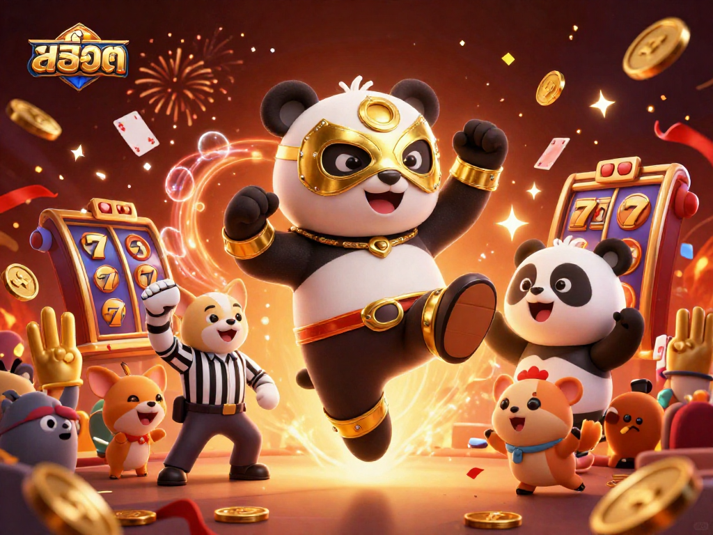 Experience exciting casino action with สล็อต game elements in a vibrant 3D scene featuring adorable characters.