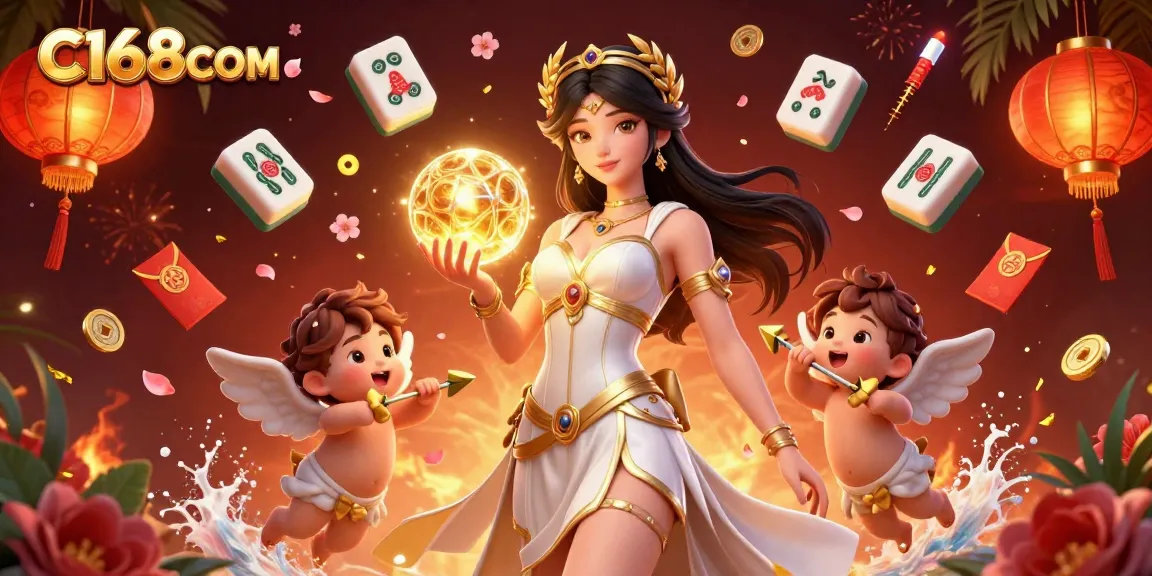 Spin the reels with C168COM at this vibrant online casino illustration featuring exciting game elements.