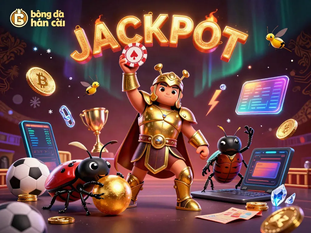 Engage with bóng đá kèo nhà cái as a triumphant beetle lifts a poker chip in a dynamic gambling scene.