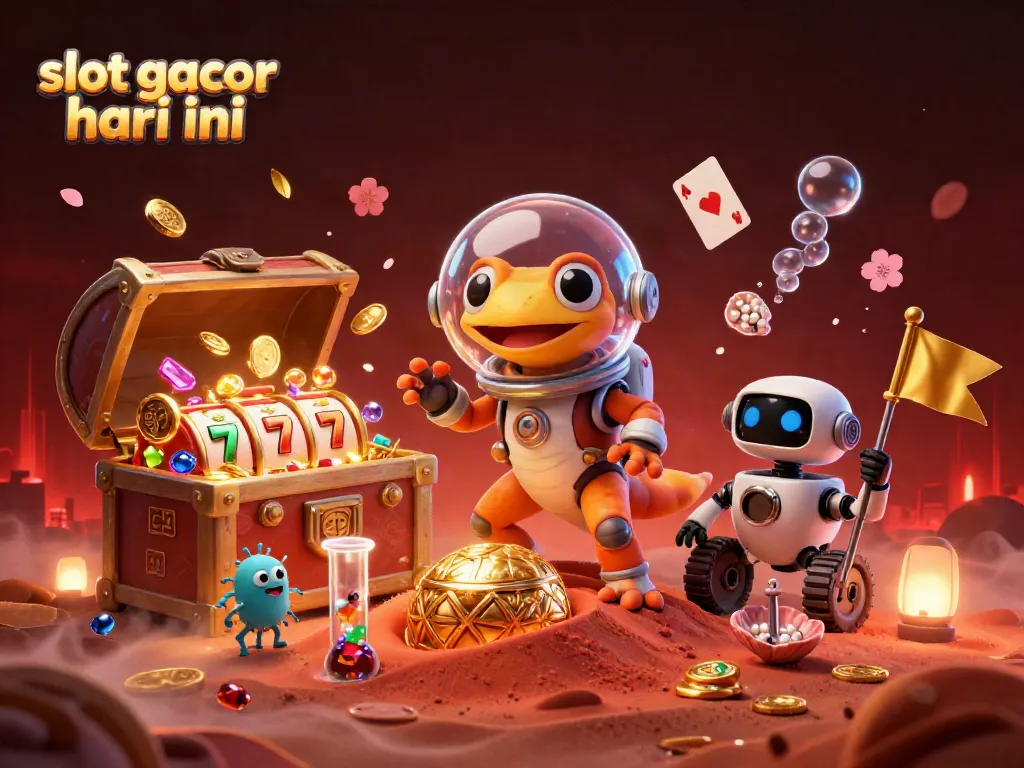 Engage in the thrill of slot gacor hari ini with a colorful and dynamic 3D casino scene.