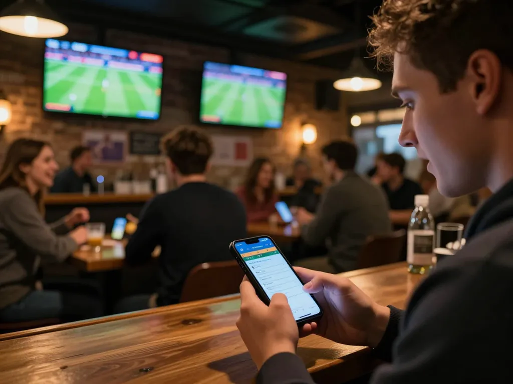 Socolive user actively placing bets during a live football match in a vibrant sports bar