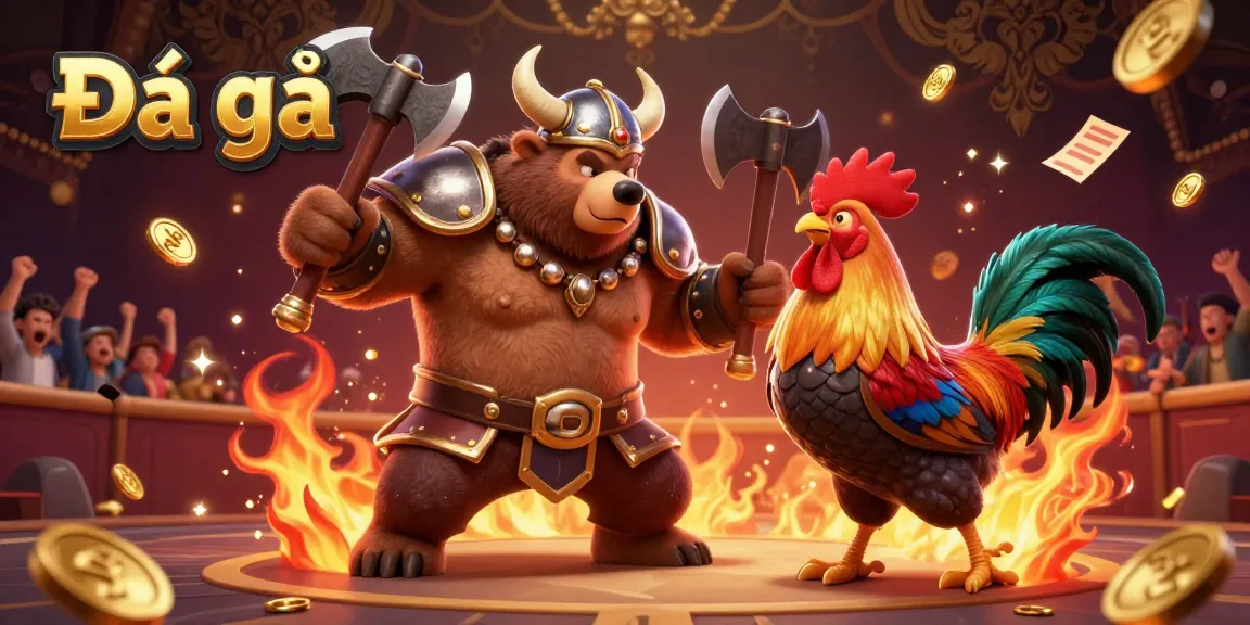 Experience the thrill of Đá gà with Viking warriors battling champions in a dynamic cockfighting arena.